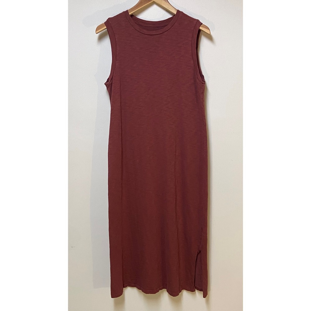 Universal Thread Midi Dress Women Medium Rust Red Cotton Sleeveless Slub Knit - Picture 1 of 8